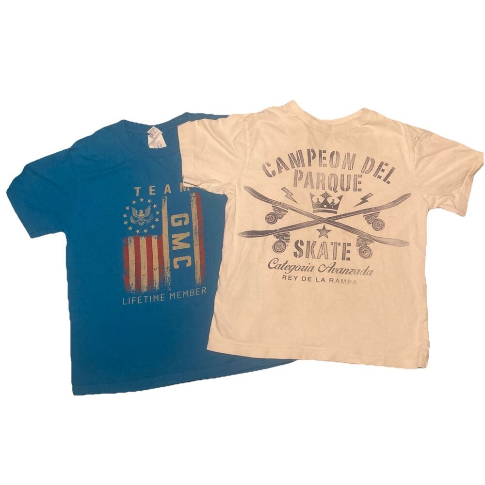7/8 Boys 2 PCs Short Sleeve Shirt Lot Children’s Place, Skate, Port&Co GMC